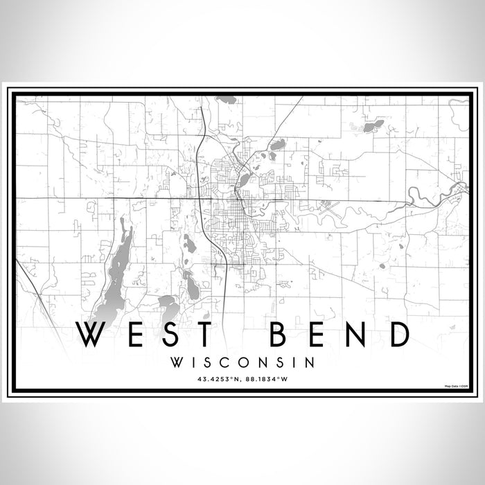 West Bend Wisconsin Map Print Landscape Orientation in Classic Style With Shaded Background