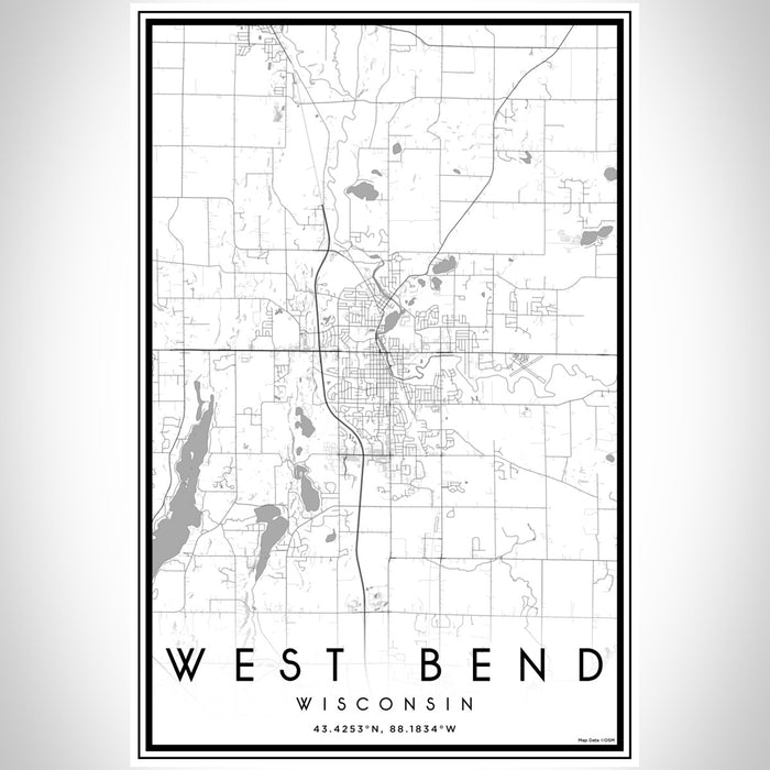 West Bend Wisconsin Map Print Portrait Orientation in Classic Style With Shaded Background