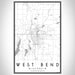 West Bend Wisconsin Map Print Portrait Orientation in Classic Style With Shaded Background