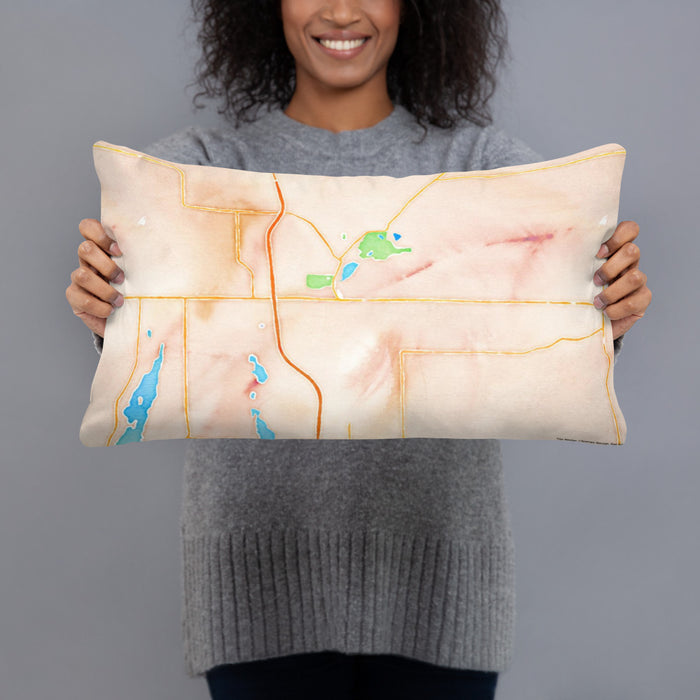 Person holding 20x12 Custom West Bend Wisconsin Map Throw Pillow in Watercolor