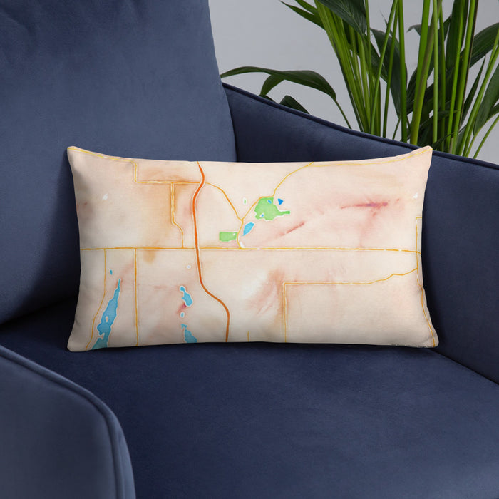 Custom West Bend Wisconsin Map Throw Pillow in Watercolor on Blue Colored Chair