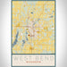 West Bend Wisconsin Map Print Portrait Orientation in Woodblock Style With Shaded Background