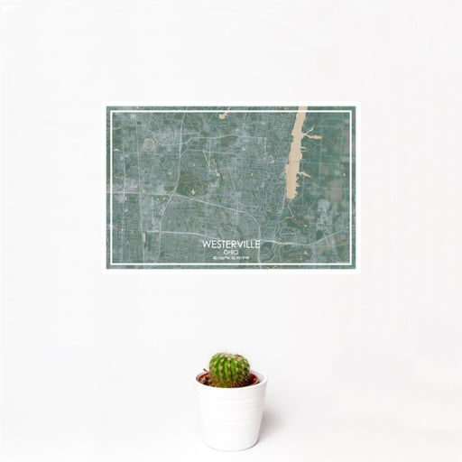 12x18 Westerville Ohio Map Print Landscape Orientation in Afternoon Style With Small Cactus Plant in White Planter