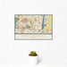 12x18 Westerville Ohio Map Print Landscape Orientation in Woodblock Style With Small Cactus Plant in White Planter