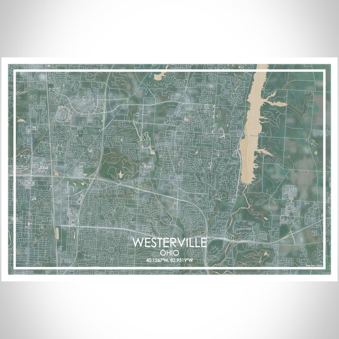 Westerville Ohio Map Print Landscape Orientation in Afternoon Style With Shaded Background