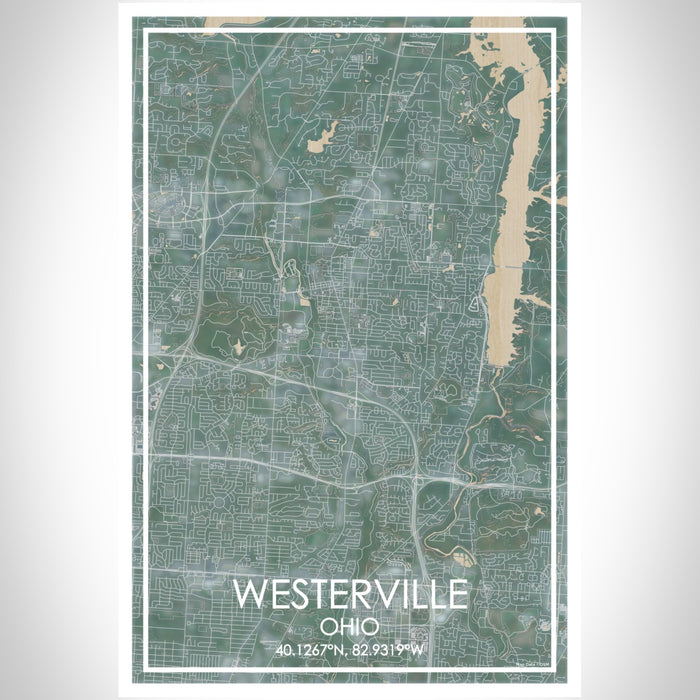 Westerville Ohio Map Print Portrait Orientation in Afternoon Style With Shaded Background