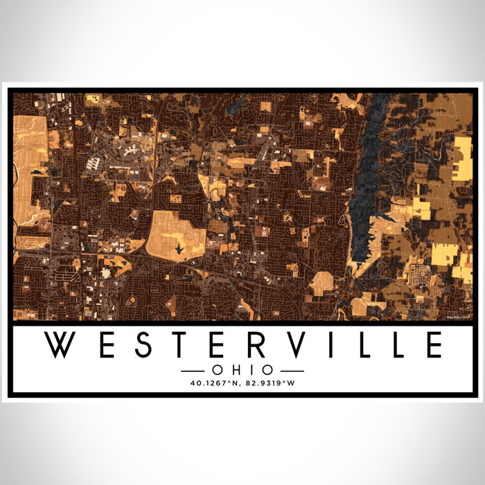 Westerville Ohio Map Print Landscape Orientation in Ember Style With Shaded Background