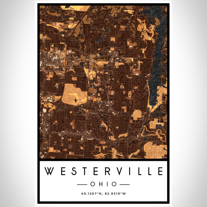 Westerville Ohio Map Print Portrait Orientation in Ember Style With Shaded Background