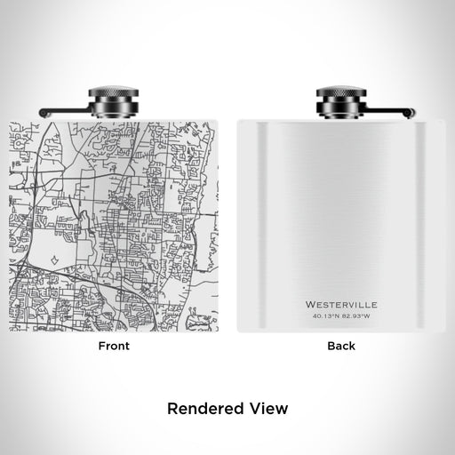 Rendered View of Westerville Ohio Map Engraving on 6oz Stainless Steel Flask in White