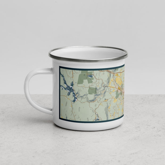 Left View Custom Westfield Massachusetts Map Enamel Mug in Woodblock