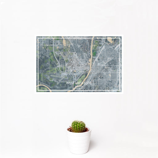 12x18 West Lafayette Indiana Map Print Landscape Orientation in Afternoon Style With Small Cactus Plant in White Planter