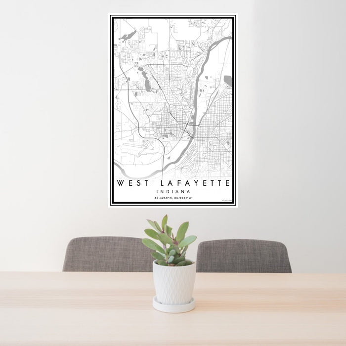 24x36 West Lafayette Indiana Map Print Portrait Orientation in Classic Style Behind 2 Chairs Table and Potted Plant