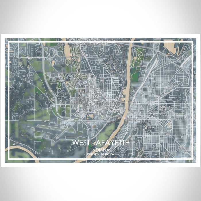 West Lafayette Indiana Map Print Landscape Orientation in Afternoon Style With Shaded Background