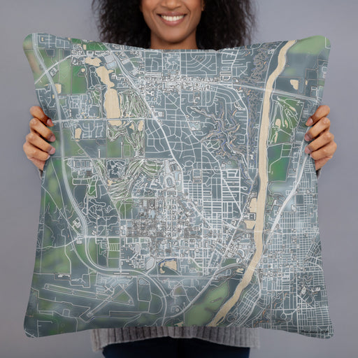 Person holding 22x22 Custom West Lafayette Indiana Map Throw Pillow in Afternoon