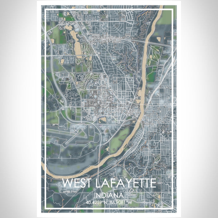 West Lafayette Indiana Map Print Portrait Orientation in Afternoon Style With Shaded Background