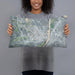 Person holding 20x12 Custom West Lafayette Indiana Map Throw Pillow in Afternoon