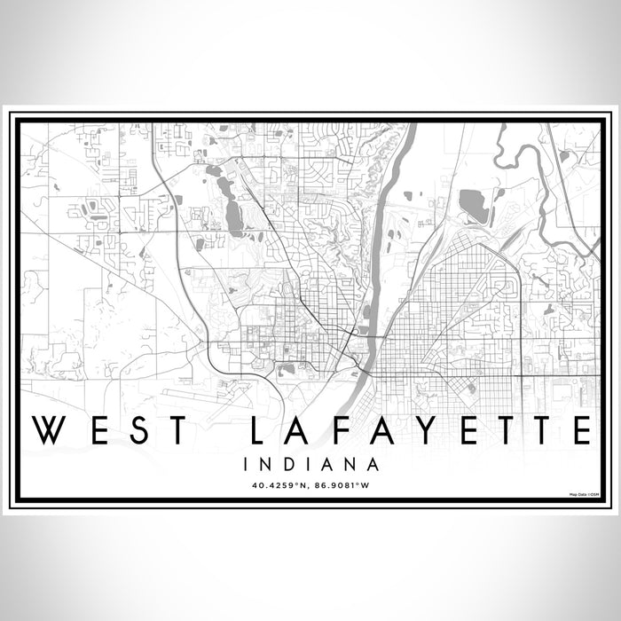 West Lafayette Indiana Map Print Landscape Orientation in Classic Style With Shaded Background