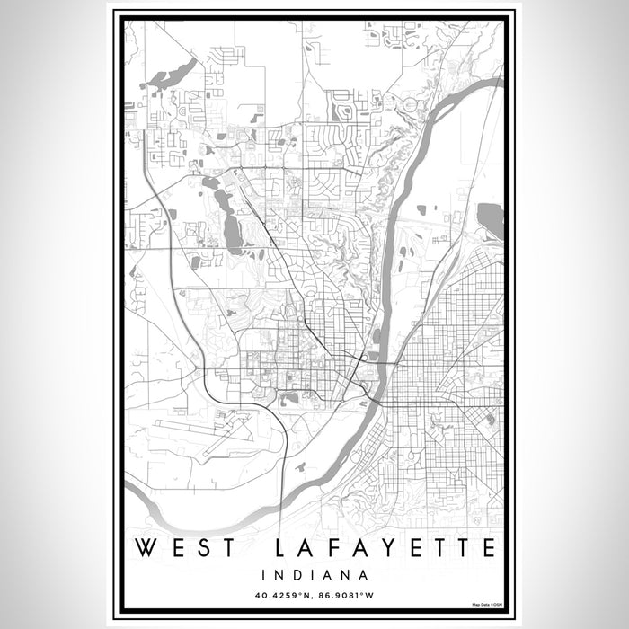 West Lafayette Indiana Map Print Portrait Orientation in Classic Style With Shaded Background