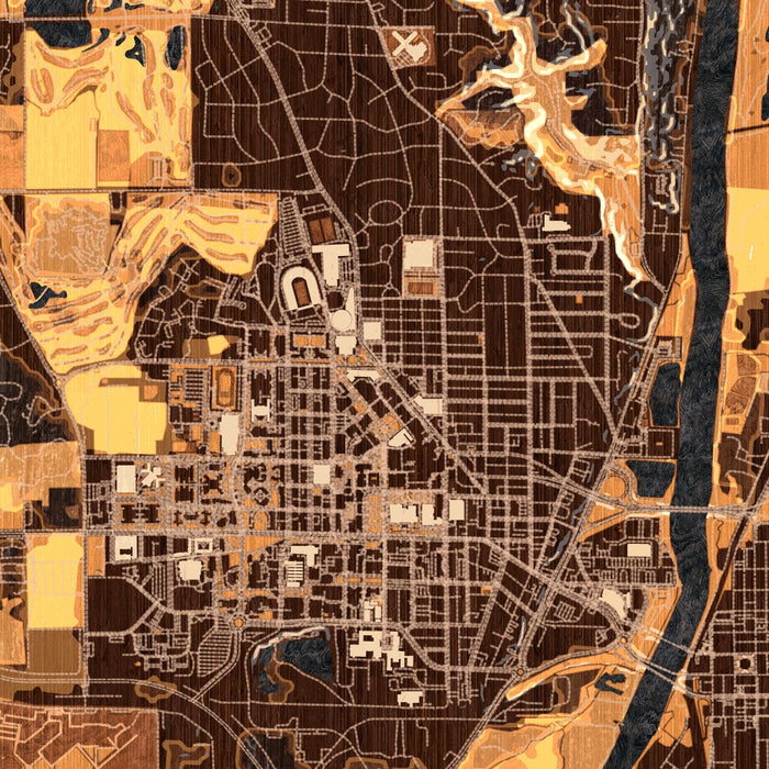 West Lafayette Indiana Map Print in Ember Style Zoomed In Close Up Showing Details