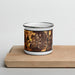 Front View Custom West Lafayette Indiana Map Enamel Mug in Ember on Cutting Board
