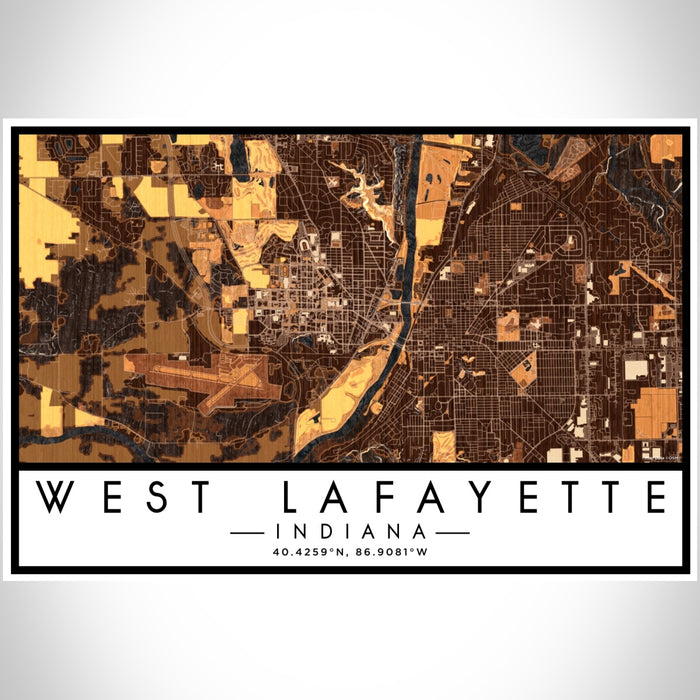 West Lafayette Indiana Map Print Landscape Orientation in Ember Style With Shaded Background