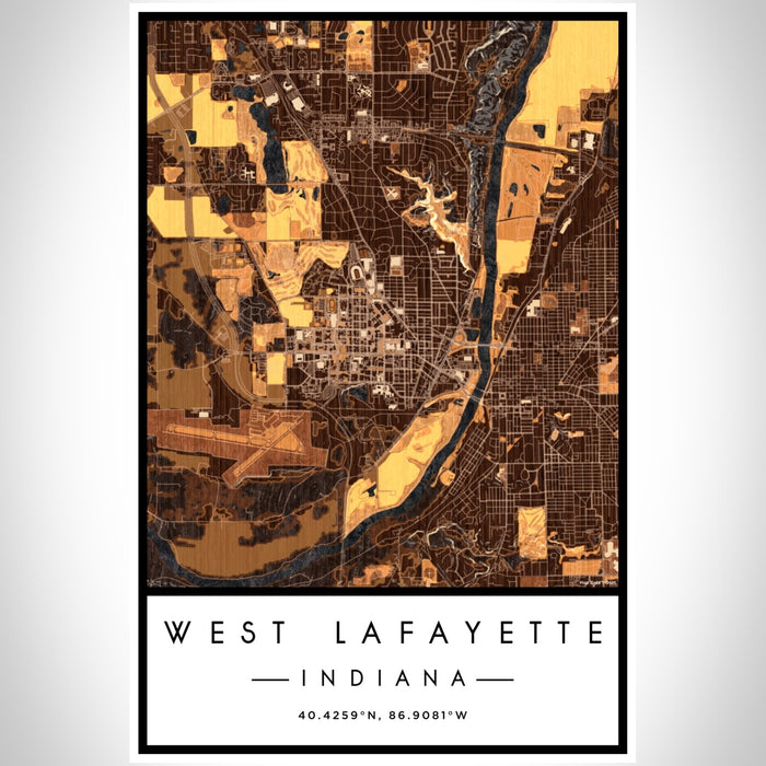 West Lafayette Indiana Map Print Portrait Orientation in Ember Style With Shaded Background