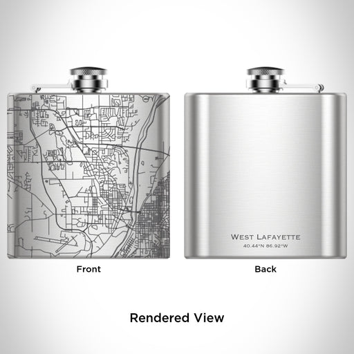 Rendered View of West Lafayette Indiana Map Engraving on 6oz Stainless Steel Flask