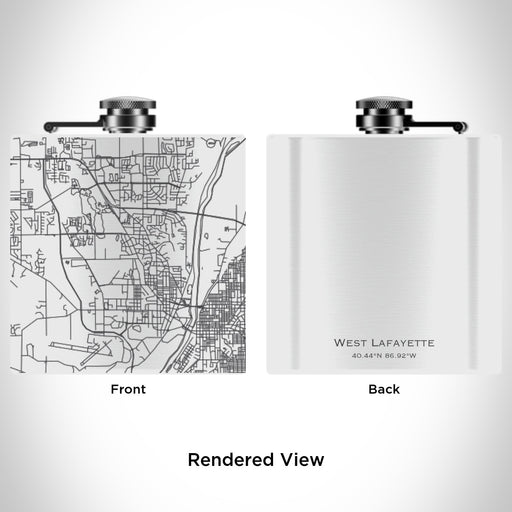 Rendered View of West Lafayette Indiana Map Engraving on 6oz Stainless Steel Flask in White