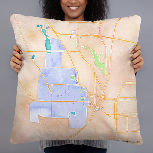 Person holding 22x22 Custom West Lafayette Indiana Map Throw Pillow in Watercolor