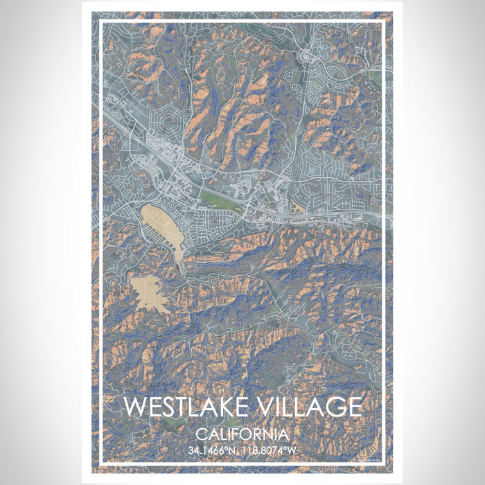Westlake Village California Map Print Portrait Orientation in Afternoon Style With Shaded Background