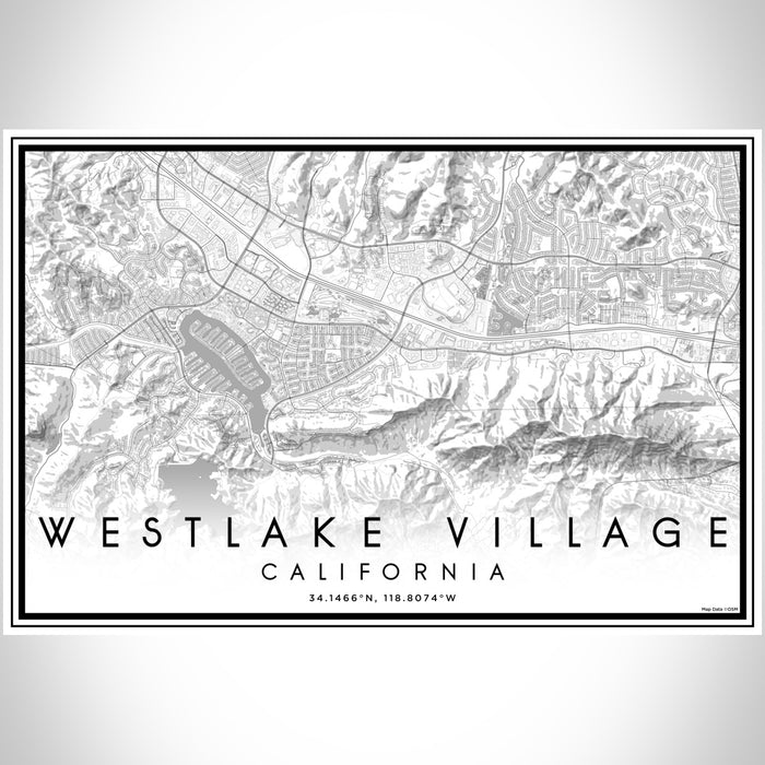 Westlake Village California Map Print Landscape Orientation in Classic Style With Shaded Background