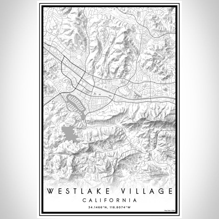 Westlake Village California Map Print Portrait Orientation in Classic Style With Shaded Background