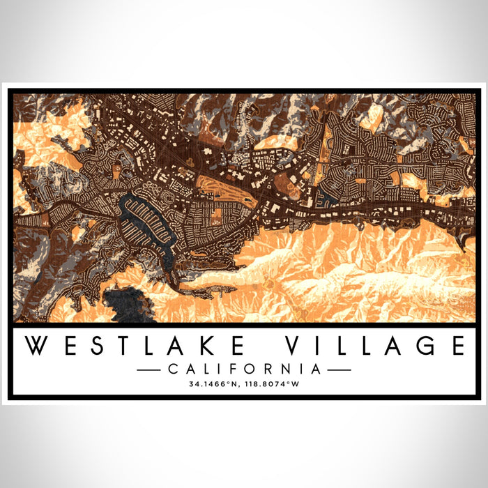 Westlake Village California Map Print Landscape Orientation in Ember Style With Shaded Background