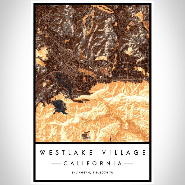 Westlake Village California Map Print Portrait Orientation in Ember Style With Shaded Background