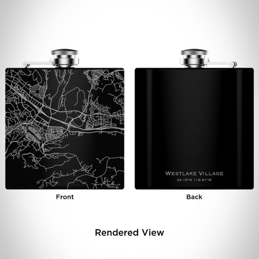 Rendered View of Westlake Village California Map Engraving on 6oz Stainless Steel Flask in Black