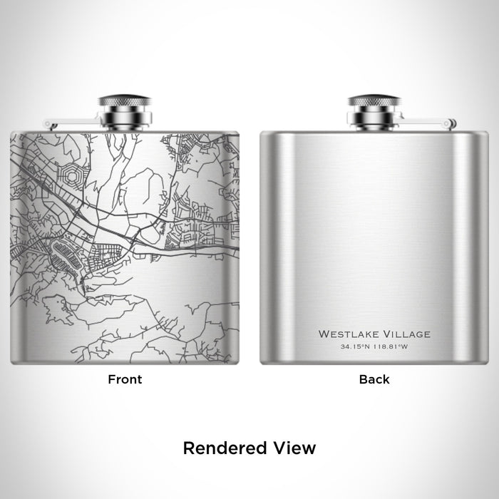 Rendered View of Westlake Village California Map Engraving on 6oz Stainless Steel Flask