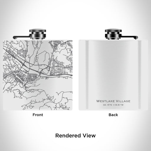 Rendered View of Westlake Village California Map Engraving on 6oz Stainless Steel Flask in White