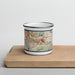 Front View Custom Westlake Village California Map Enamel Mug in Woodblock on Cutting Board