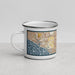Left View Custom Westminster California Map Enamel Mug in Woodblock