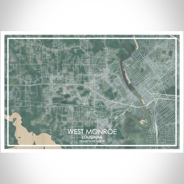 West Monroe Louisiana Map Print Landscape Orientation in Afternoon Style With Shaded Background