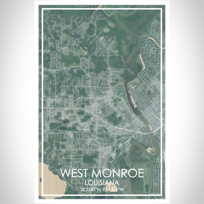 West Monroe Louisiana Map Print Portrait Orientation in Afternoon Style With Shaded Background