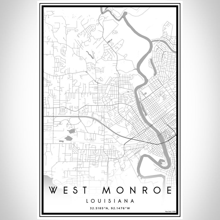 West Monroe Louisiana Map Print Portrait Orientation in Classic Style With Shaded Background