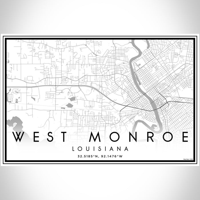 West Monroe Louisiana Map Print Landscape Orientation in Classic Style With Shaded Background