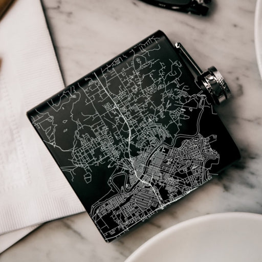 West Monroe Louisiana Custom Engraved City Map Inscription Coordinates on 6oz Stainless Steel Flask in Black