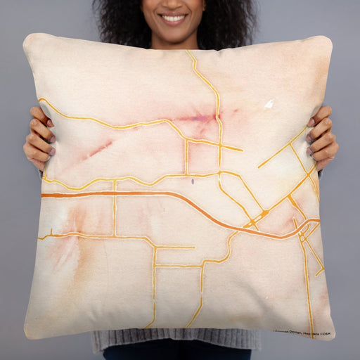 Person holding 22x22 Custom West Monroe Louisiana Map Throw Pillow in Watercolor