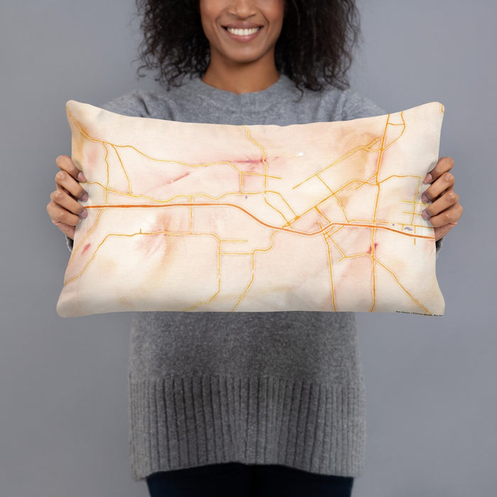 Person holding 20x12 Custom West Monroe Louisiana Map Throw Pillow in Watercolor