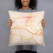 Person holding 18x18 Custom West Monroe Louisiana Map Throw Pillow in Watercolor