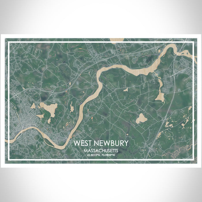 West Newbury Massachusetts Map Print Landscape Orientation in Afternoon Style With Shaded Background