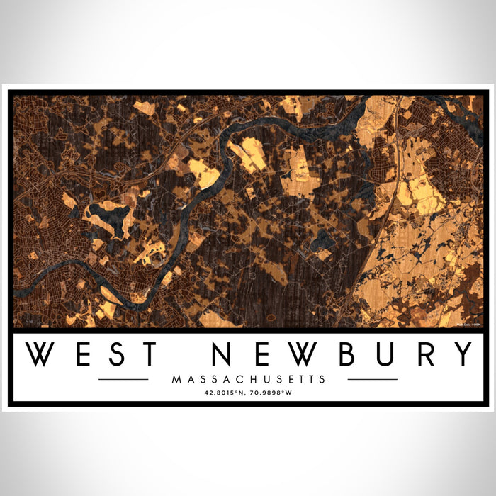 West Newbury Massachusetts Map Print Landscape Orientation in Ember Style With Shaded Background