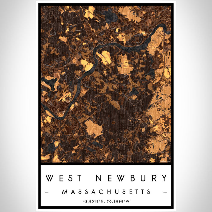 West Newbury Massachusetts Map Print Portrait Orientation in Ember Style With Shaded Background